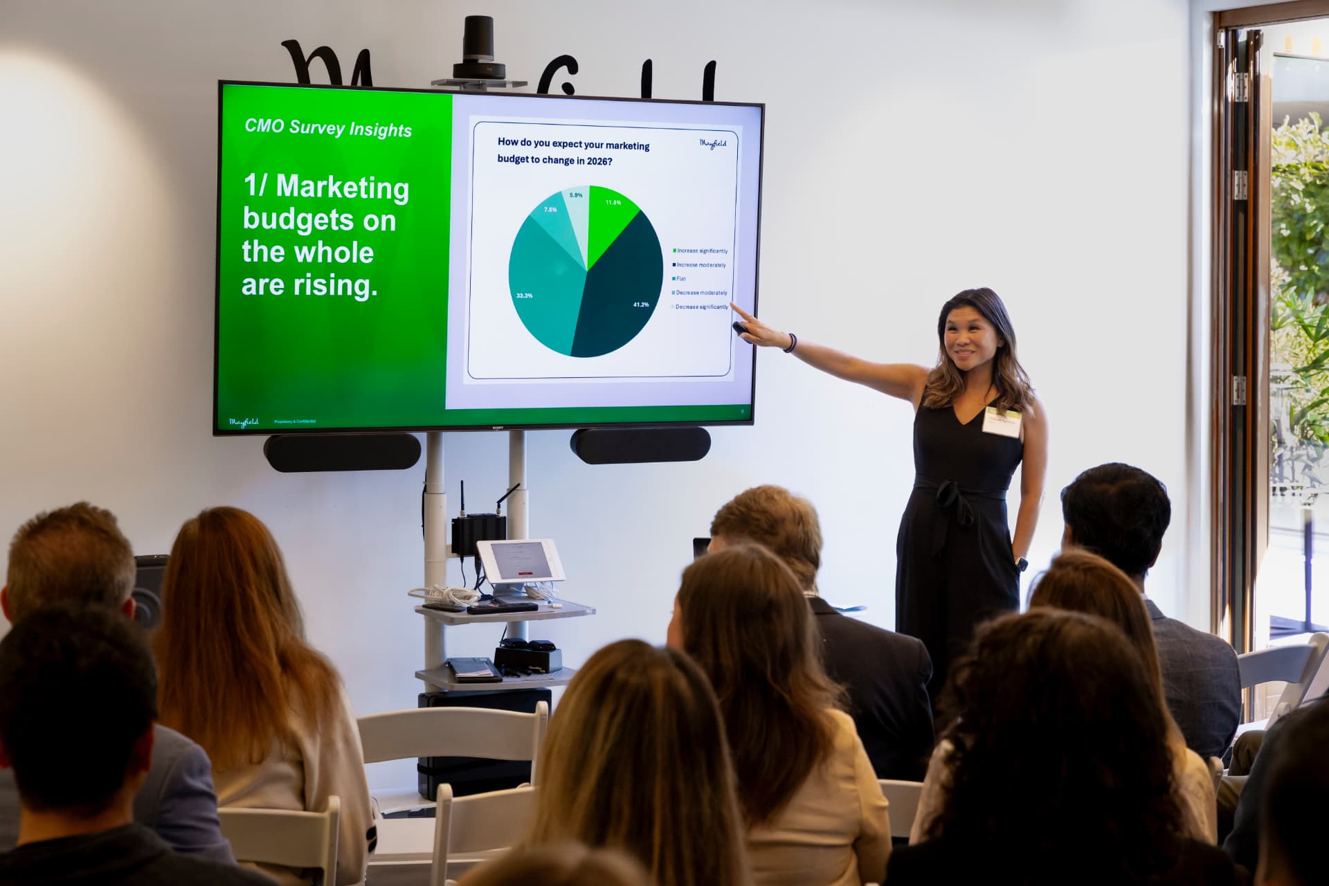 Whitnie presenting CMO survey insights to a seated audience