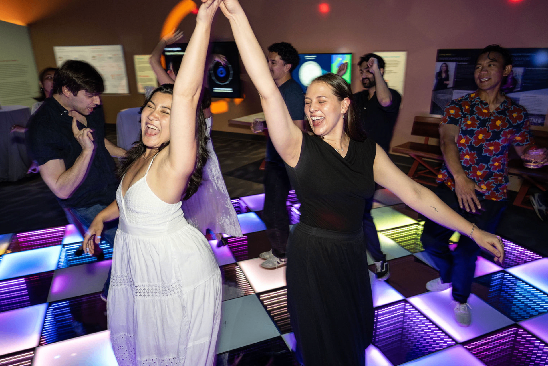 Dance floor moment on a light-up floor