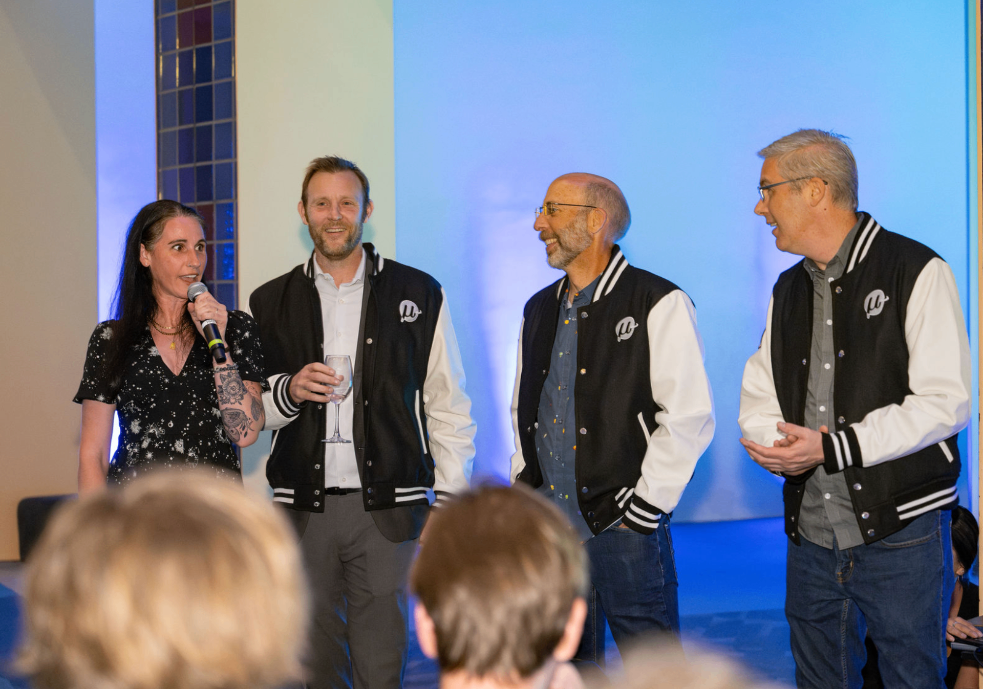 On stage with the team during a launch